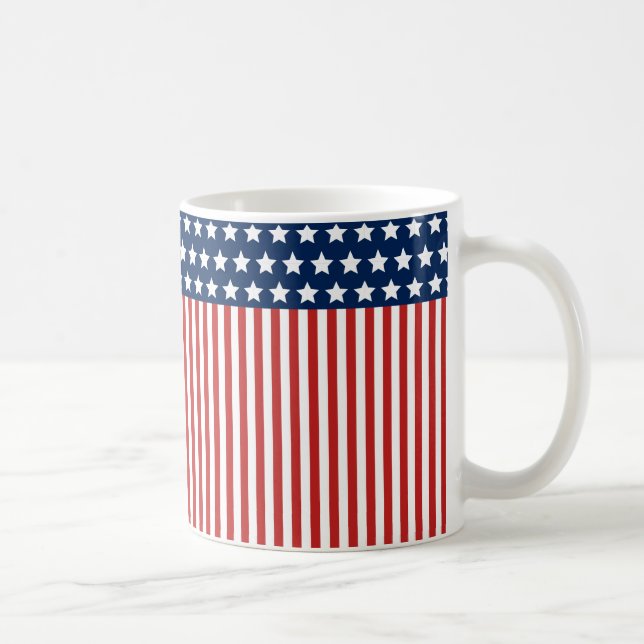 Taza De Café Patrón rojo de bandera estadounidense blanca y azu (Derecha)