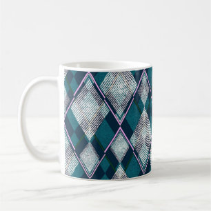 Taza De Café Patrón rombombante geométrico turquesa sin soldadu