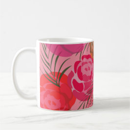 Taza De Café Patrón rosa con flores y plantas