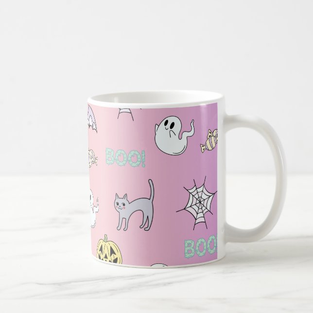 Taza De Café Patrón rosa fantasma Halloween Café Mug (Derecha)