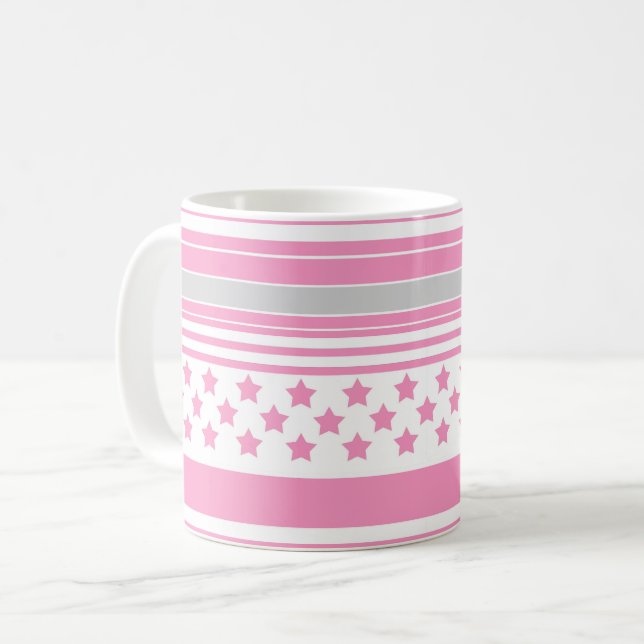Taza De Café Patrón rosa rayado con estrellas (Anverso izquierdo)