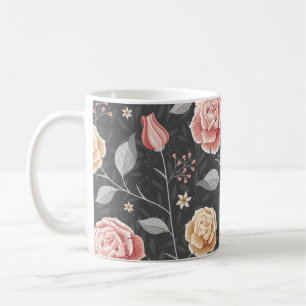 Taza De Café Patrón rosa rosa y amarillo dibujado a mano hermos