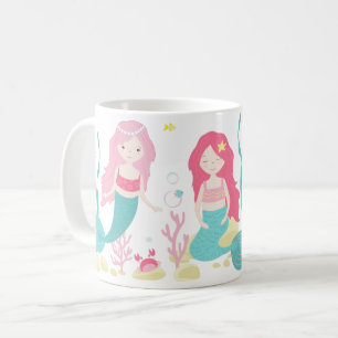 Taza De Café Patrón rosa y de tinta de las sirenas