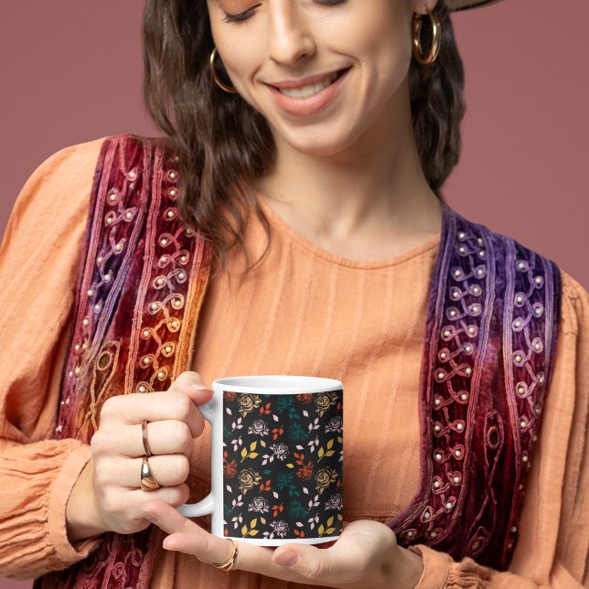 Taza De Café Patrón Rosa y hojas (Roses mug)
