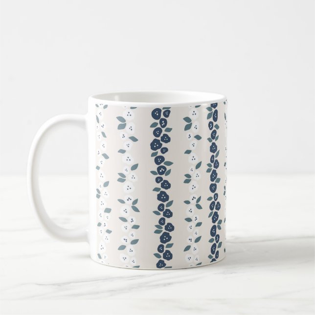 Taza De Café Patrón Rústico Azul Blanco Cute Farmhouse (Izquierda)