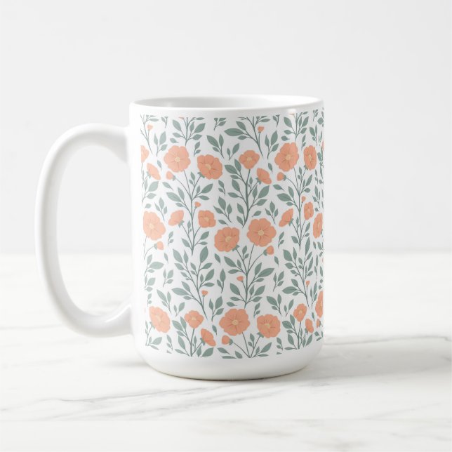 Taza De Café Patrón rústico con flores rosadas (Izquierda)