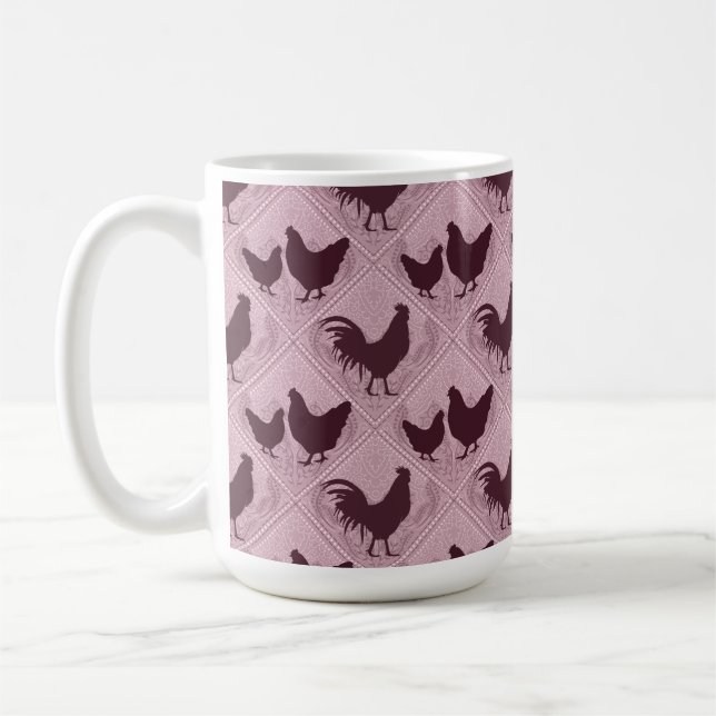 Taza De Café Patrón rústico de gallina de granja – en rosa (Izquierda)