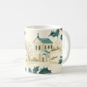 Taza De Café Patrón Rústico de Navidades de aves y poinsettia (