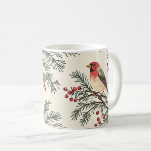 Taza De Café Patrón Rústico de Navidades de Pájaro y Poinsettia