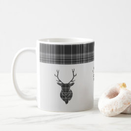 Taza De Café Patrón Rústico Gris Tartán Y Antler De Cabeza De E