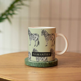 Taza De Café Patrón silvestre de cebra de jungla y nombre perso