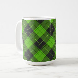 Taza De Café Patrón simple de diagonal tartán en verde oscuro
