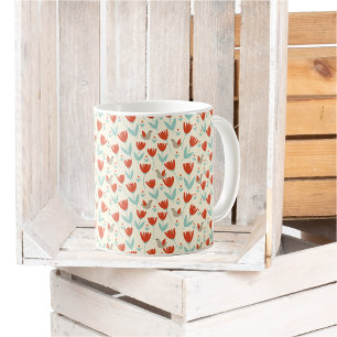 Taza De Café Patrón simple de flores y aves escandinavas