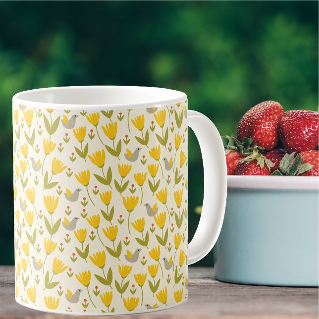 Taza De Café Patrón simple de flores y aves escandinavas (Subido por el creador)