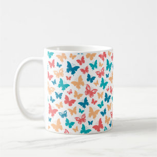 Taza De Café Patrón simple de mariposa turguesa blanca rosa
