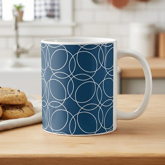 Taza De Café Patrón simple moderno (blue mug with circle pattern)