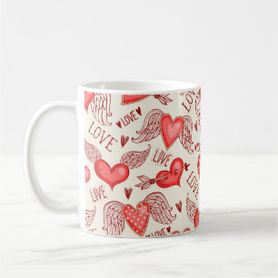 Taza De Café Patrón sin brillo con corazones. Feliz Día de San 