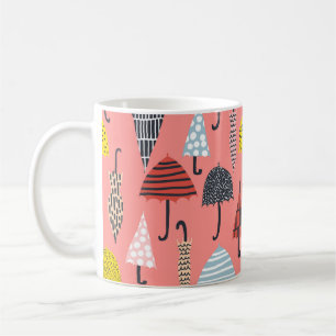 Taza De Café Patrón sin brillo con paraguas coloridos dibujados
