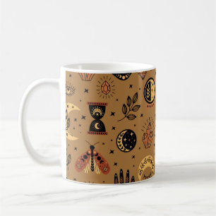 Taza De Café patrón sin fisuras con elementos mágicos