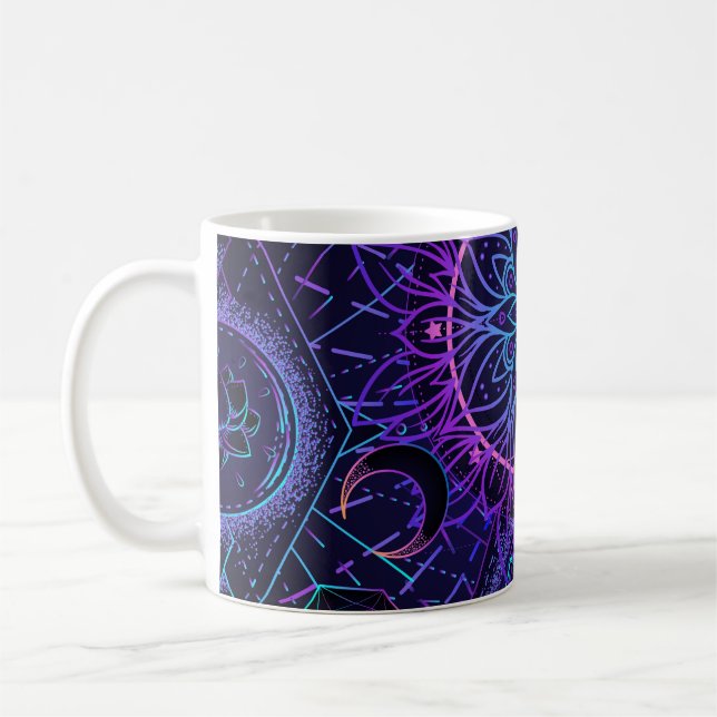 Taza De Café Patrón sin fisuras de geometría sagrada. Símbolos  (Izquierda)