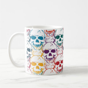 Taza De Café Patrón sin fisuras de Halloween con cráneos. Color