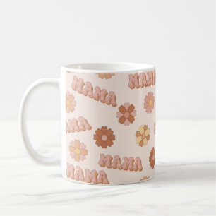 Taza De Café Patrón sin fisuras de mamá hippie. Fondo groovy. M