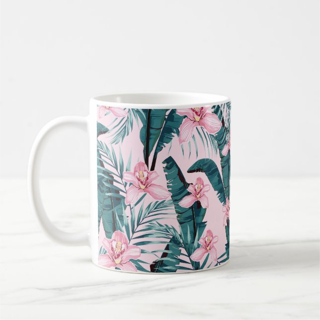 Taza De Café Patrón sin fisuras de pintura de verano tropical c (Izquierda)