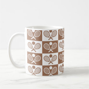 Taza De Café Patrón sin fisuras de tenis a cuadros - Raqueta y