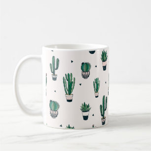 Taza De Café Patrón sin fisuras dibujado a mano con cactus y su