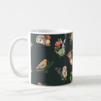 Taza De Café Patrón sin fisuras dibujado a mano con el bosque d