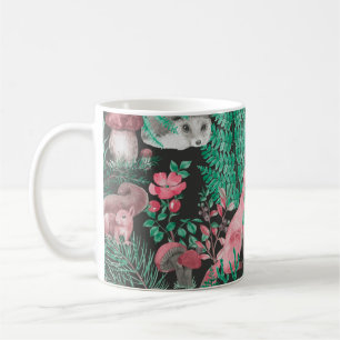 Taza De Café Patrón sin fisuras dibujado a mano con el bosque d
