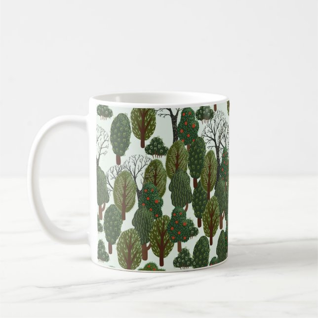 Taza De Café Patrón sin foco, bosque verde con árbol diferente (Izquierda)