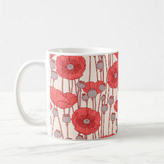Taza De Café Patrón sin foco con amapolas. 