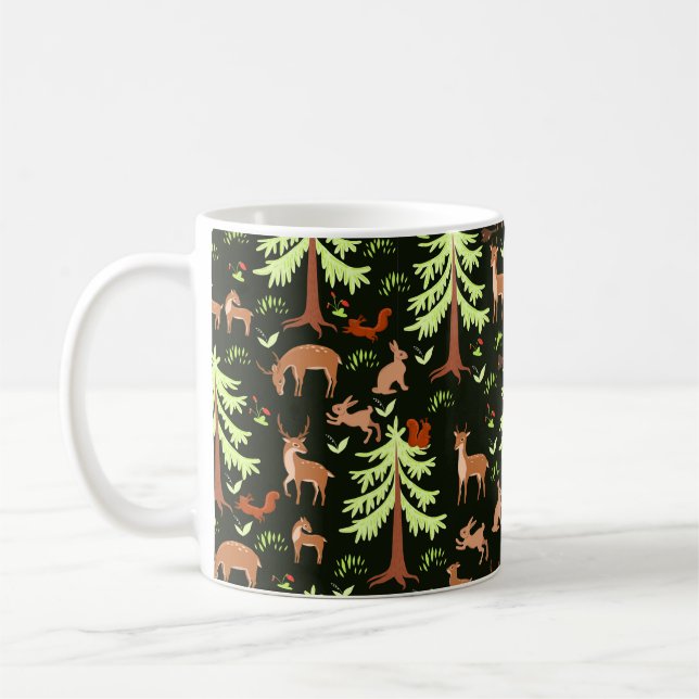 Taza De Café Patrón sin foco con ciervos en el bosque. (Izquierda)