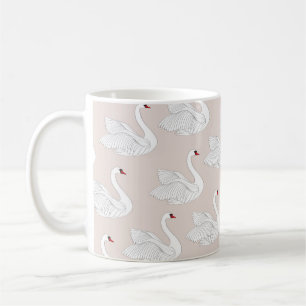 Taza De Café Patrón sin foco con cisnes blancos. Orina de ave b