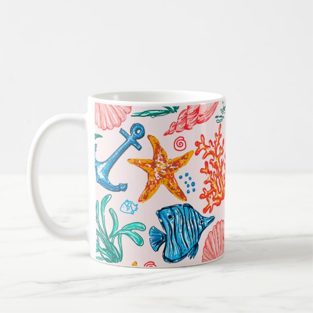 Taza De Café Patrón sin foco con criaturas marinas (Izquierda)