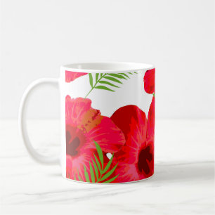 Taza De Café Patrón sin foco con flor tropical, hojas de palma