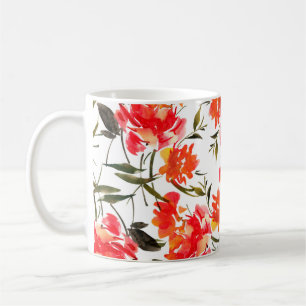 Taza De Café Patrón sin foco con flores acuarelas. Hand-dra