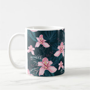 Taza De Café Patrón sin foco con flores Orquídea, coloreado