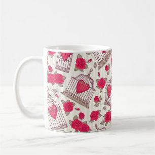Taza De Café Patrón sin foco con flores y jaulas de pájaros. Ro