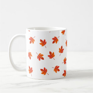Taza De Café Patrón sin foco con hojas de otoño. Ha de acuarela
