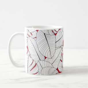 Taza De Café Patrón sin foco con hojas tropicales en rojo y w