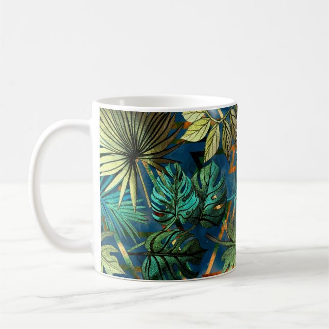 Taza De Café Patrón sin foco con hojas tropicales y geometri (Izquierda)