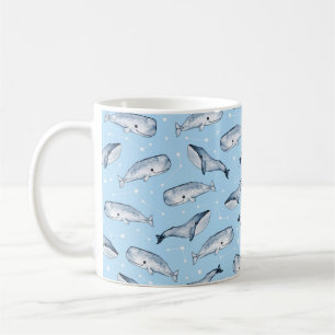 Taza De Café Patrón sin foco con lindas ballenas y estrellas. A