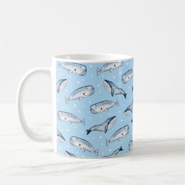 Taza De Café Patrón sin foco con lindas ballenas y estrellas. A (Izquierda)