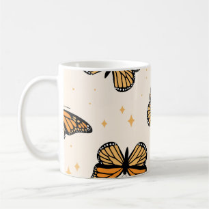 Taza De Café Patrón sin foco con mariposas monarcas. Contemp