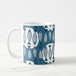 Taza De Café Patrón sin foco con peces azules inspirados en el