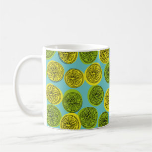 Taza De Café Patrón sin foco con rebanadas de limón. Ilustració