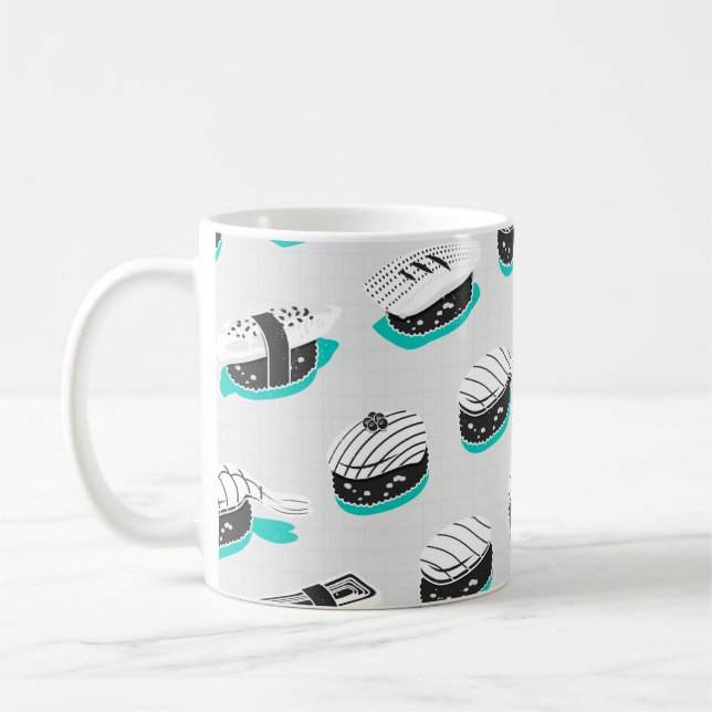 Taza De Café Patrón sin foco con sushi nigiri (Izquierda)