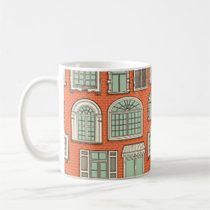 Taza De Café Patrón sin foco con ventanas antiguas.